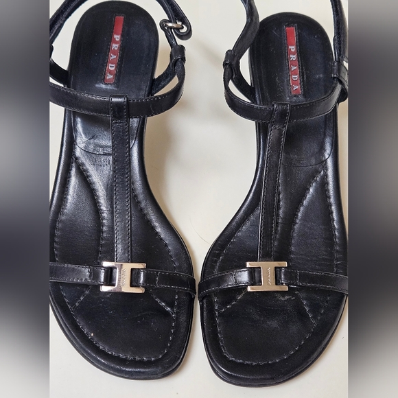 Vintage PRADA open toe slingback kitten heels sandals Size 39.5 / US 8.5 - Picture 1 of 15